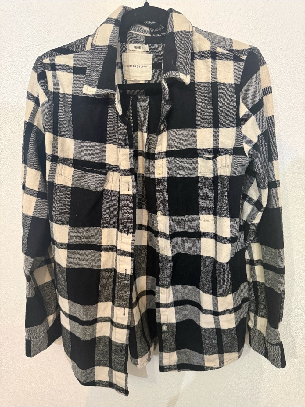 Thread & Supply Black and Cream Plaid Shacket